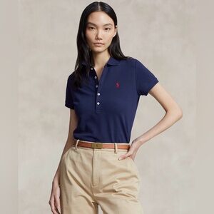 Ralph Lauren Slim Fit Stretch Navy Short-Sleeve Polo with Red Logo Size XS NWOT